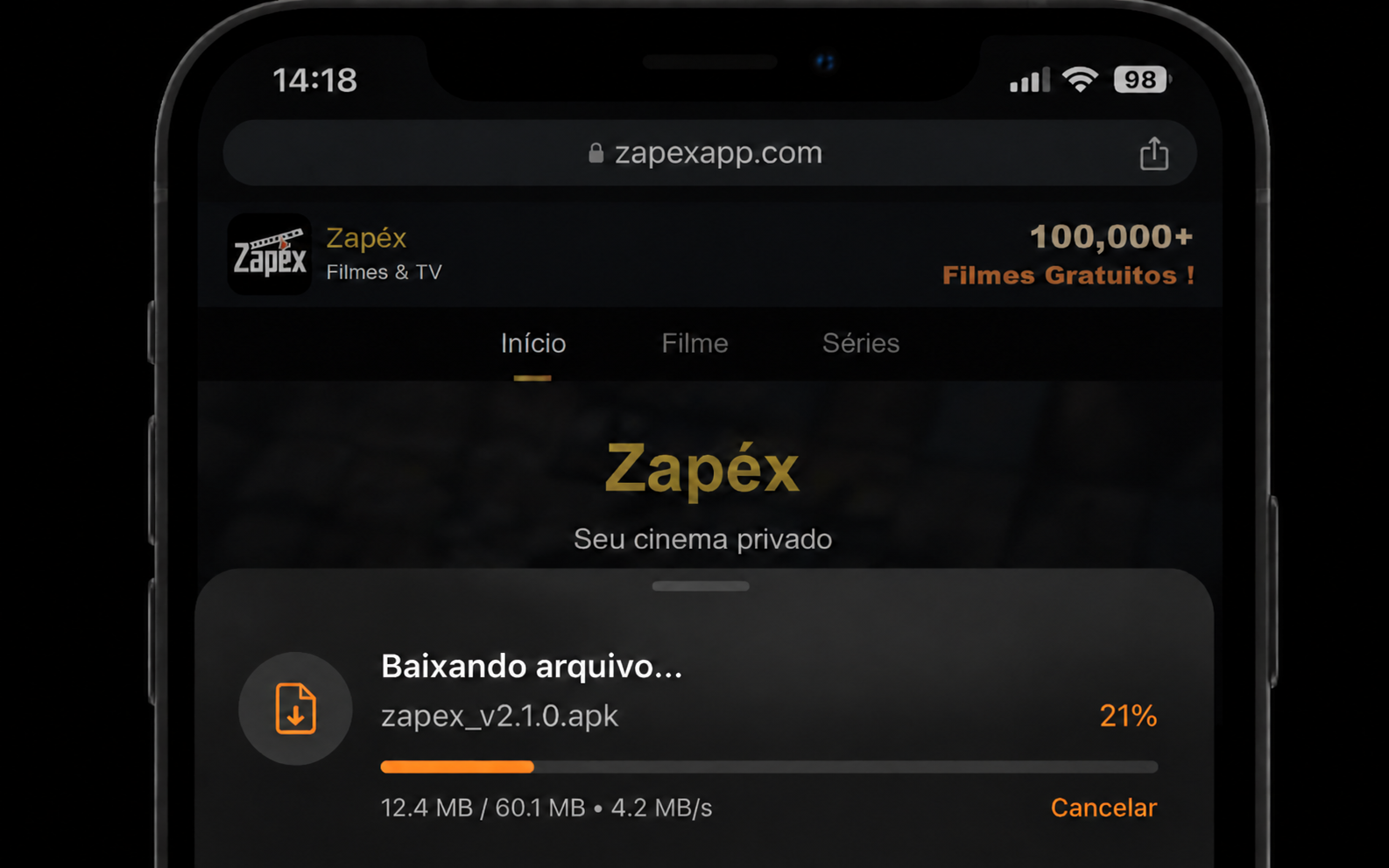 Download do APK do Zapex no navegador do celular