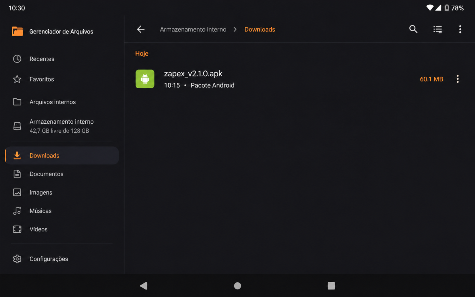 Arquivo zapex.apk de 60MB no gerenciador de arquivos